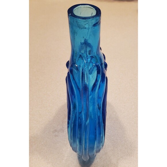 Vtg CLEVENGER BROTHERS blue Glass SCROLL FLASK Arthur Singer pileated woodpecker - Picture 6 of 7